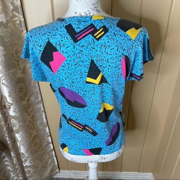 Vintage 90s Y2K John Matthew Retro Print short sleeve top USA made Small - Picture 2 of 3